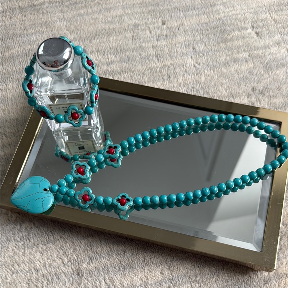 Turquoise Beaded Necklace and Bracelet Set